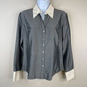 Talbots Womens 100% PURE SILK Top 8P 10P Gray Long Sleeve Blouse CAREER OFFICE